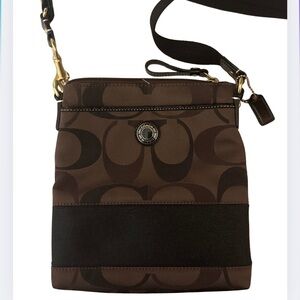 Coach Signature Crossbody Swingpack Bag Brown Black Gold Tone – Like New